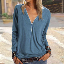 Laden Sie das Bild in den Galerie-Viewer, Solides Langarm-T-Shirt mit Reißverschluss