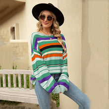 Laden Sie das Bild in den Galerie-Viewer, Bunt gestreifter lockerer Strickpullover für Damen