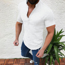 Laden Sie das Bild in den Galerie-Viewer, Lockeres Einfarbiges Herren-Leinenhemd Mit Knöpfen