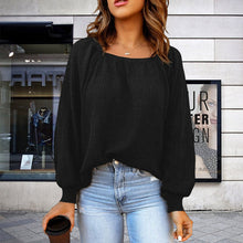 Laden Sie das Bild in den Galerie-Viewer, Einfarbiger Langärmeliger Strickpullover mit Puffärmeln