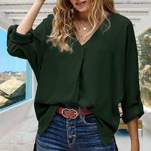Laden Sie das Bild in den Galerie-Viewer, Herbst-Chiffon-Bluse mit V-Ausschnitt