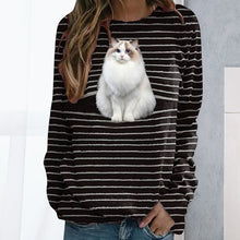 Laden Sie das Bild in den Galerie-Viewer, Gestreiftes T-Shirt mit Katzen-Print