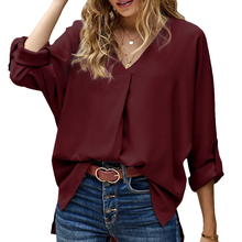 Laden Sie das Bild in den Galerie-Viewer, Herbst-Chiffon-Bluse mit V-Ausschnitt