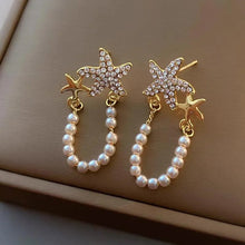 Laden Sie das Bild in den Galerie-Viewer, Diamant Seestern Perlen Ohrringe