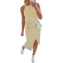 Laden Sie das Bild in den Galerie-Viewer, Sexy Gestreiftes Ärmelloses Damenkleid mit Schnürung