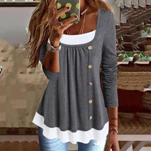 Laden Sie das Bild in den Galerie-Viewer, Damen-T-Shirt mit plissierten Knöpfen und langen Ärmeln