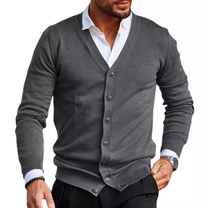 Einfarbige Strickjacke mit V-Ausschnitt