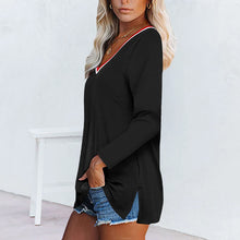 Laden Sie das Bild in den Galerie-Viewer, Gestreifte Einsätze mit langen Ärmeln mit V-Ausschnitt