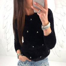 Laden Sie das Bild in den Galerie-Viewer, Plüschiger langärmeliger Pullover mit Perlen