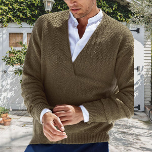 Herren einfarbiger Pullover mit V-Ausschnitt