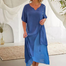 Laden Sie das Bild in den Galerie-Viewer, Asymmetrisches Kleid mit kurzen Ärmeln und V-Ausschnitt