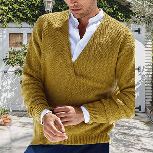 Herren einfarbiger Pullover mit V-Ausschnitt