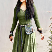 Laden Sie das Bild in den Galerie-Viewer, Retro einfarbiges Ethno-Kleid mit hoher Taille