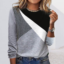 Laden Sie das Bild in den Galerie-Viewer, Lässiges Gestreiftes T-Shirt mit Farbblock für Damen