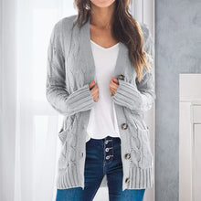 Laden Sie das Bild in den Galerie-Viewer, Lässige Langärmlige Strickjacke mit V-Ausschnitt