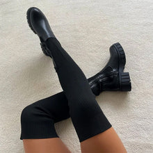 Laden Sie das Bild in den Galerie-Viewer, Kniehohe Elastische Strickstiefel