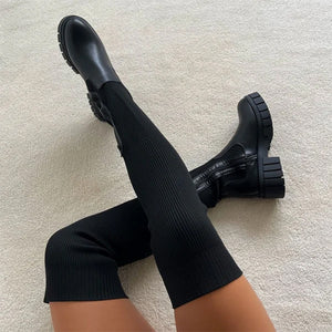 Kniehohe Elastische Strickstiefel