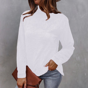 Einfarbiger Langärmliger Plüsch-Rollkragenpullover für Damen