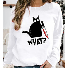 Laden Sie das Bild in den Galerie-Viewer, Lustiges T-Shirt mit schwarzem Katzendruck