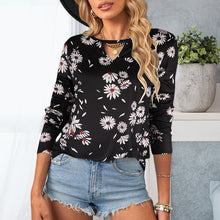 Laden Sie das Bild in den Galerie-Viewer, Bedrucktes Rundhals-T-Shirt für Damen mit langen Ärmeln