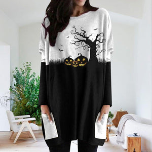 Halloween Langarmkleid mit Kürbismuster