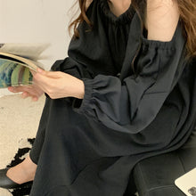 Laden Sie das Bild in den Galerie-Viewer, Französisches lockeres gekräuseltes Puffärmelkleid mit Rundhalsausschnitt
