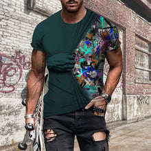 Laden Sie das Bild in den Galerie-Viewer, Herren-T-Shirt mit 3D-Druck und Rundhalsausschnitt