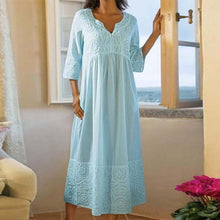Laden Sie das Bild in den Galerie-Viewer, Einfarbiges Spitzenkleid aus Baumwolle und Leinen