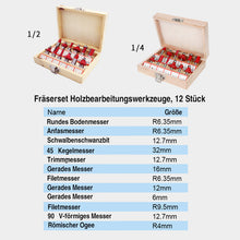 Laden Sie das Bild in den Galerie-Viewer, 1/4 Zoll oder 1/2 Zoll Fräserset Holzbearbeitungswerkzeuge, 12 Stück