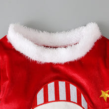 Laden Sie das Bild in den Galerie-Viewer, 3-teiliges Set aus Teddy-Oberteil und Flare-Hose aus süßem rotem Samt mit Weihnachtsmotiv