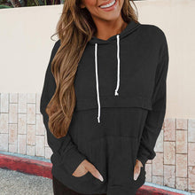 Laden Sie das Bild in den Galerie-Viewer, Einfarbiger Langärmeliger Kapuzenpullover mit Kordelzug
