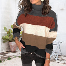 Laden Sie das Bild in den Galerie-Viewer, Gestreifter Strickpullover mit Stehkragen