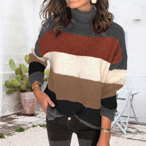 Gestreifter Strickpullover mit Stehkragen