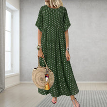Laden Sie das Bild in den Galerie-Viewer, Halbärmeliges Gepunktetes Kleid mit Rundhalsausschnitt