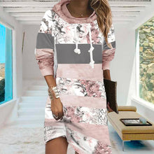 Laden Sie das Bild in den Galerie-Viewer, Langärmliges Kleid mit Blumenmuster und Kapuze