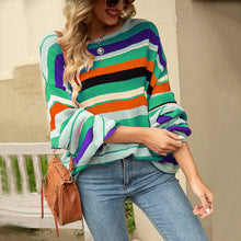 Laden Sie das Bild in den Galerie-Viewer, Bunt gestreifter lockerer Strickpullover für Damen