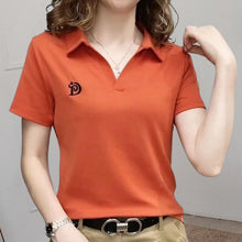 Laden Sie das Bild in den Galerie-Viewer, Kurzärmeliges T-Shirt mit V-Ausschnitt für Damen