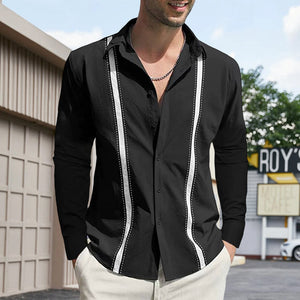 Langärmliges Cardigan-Hemd mit Revers und Farbblock für Herren