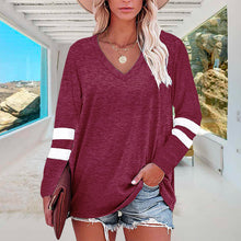 Laden Sie das Bild in den Galerie-Viewer, Langärmliges Lockeres T-Shirt mit V-Ausschnitt für Damen