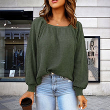 Laden Sie das Bild in den Galerie-Viewer, Einfarbiger Langärmeliger Strickpullover mit Puffärmeln