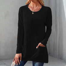 Laden Sie das Bild in den Galerie-Viewer, Einfarbiges Langärmeliges T-Shirt mit Rundhalsausschnitt