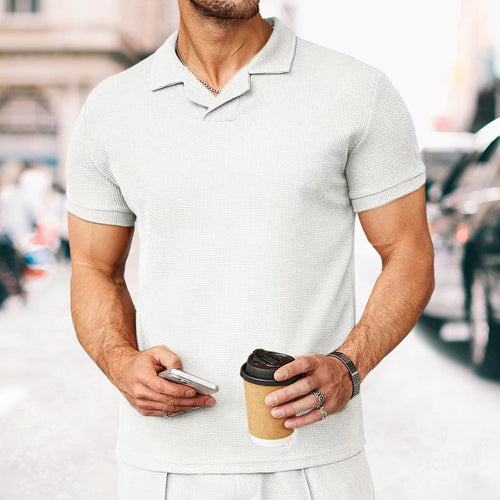 2023 Neues Sommer-Poloshirt mit Waffelmuster und V-Ausschnitt
