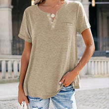 Laden Sie das Bild in den Galerie-Viewer, Modisches einfarbiges kurzärmeliges T-shirt mit Tasche