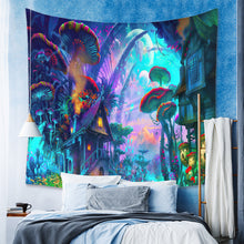 Laden Sie das Bild in den Galerie-Viewer, Psychedelische Waldpilz Wandteppich Kunstdekorationsdecke