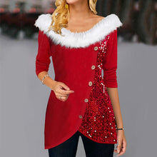 Laden Sie das Bild in den Galerie-Viewer, Weihnachtsoberteil mit Pailletten und Pelzkragen