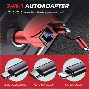 3 In 1 Einziehbarer Schnelllade-Autoadapter