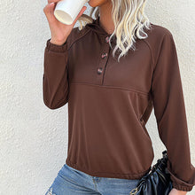 Laden Sie das Bild in den Galerie-Viewer, Lässiges Damen-Sweatshirt mit Kapuze und Knöpfen