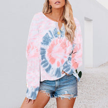 Laden Sie das Bild in den Galerie-Viewer, Langärmliges Bedrucktes T-Shirt mit Knöpfen