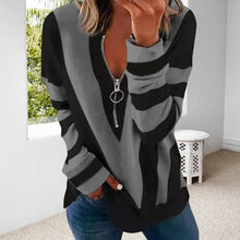 Laden Sie das Bild in den Galerie-Viewer, V-Förmiger-Kragen Langarm-T-Shirt mit Reißverschluss