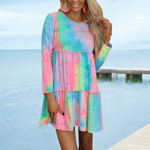 Laden Sie das Bild in den Galerie-Viewer, Bedrucktes Langärmliges Getäfeltes Damenkleid